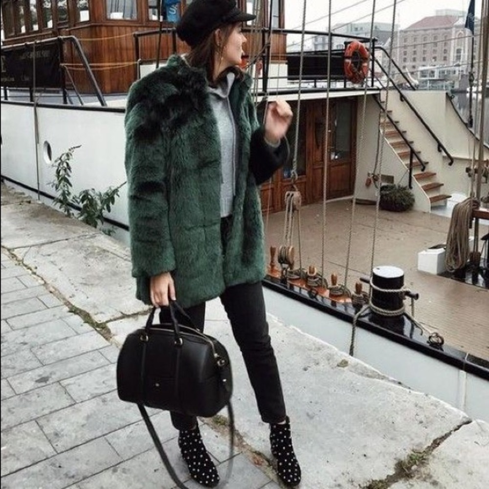 Blue faux fur coat